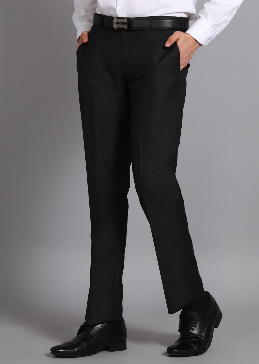 Image of PARK AVENUE Slim Fit Men Black Trousers