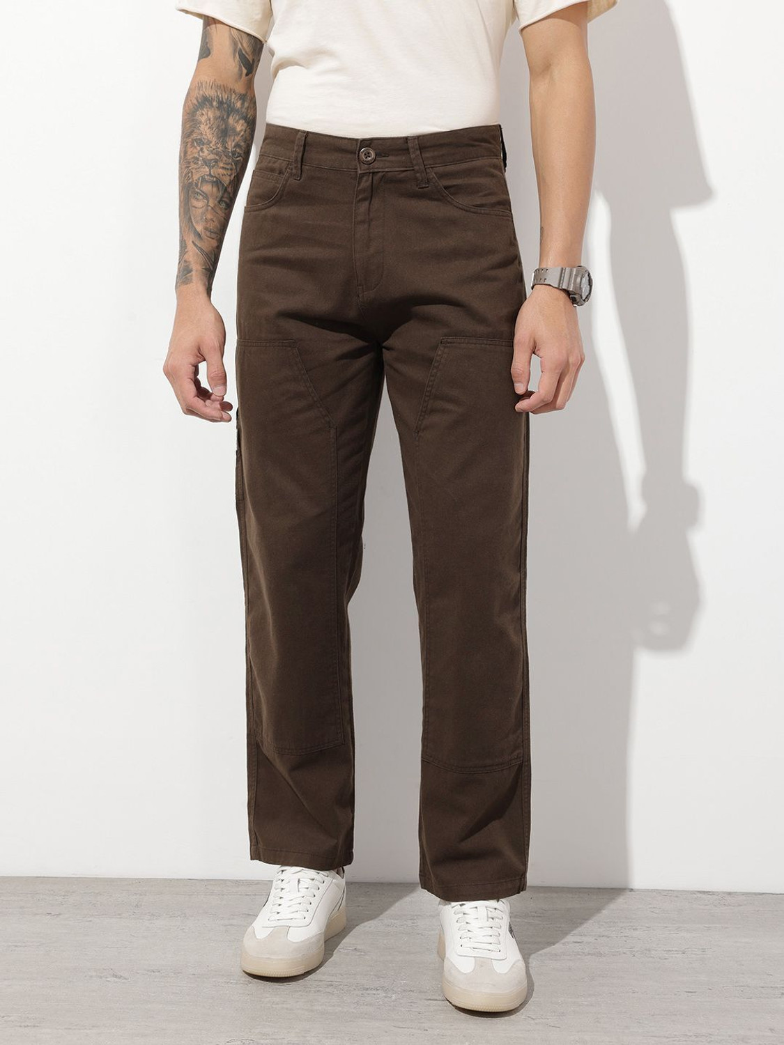 Image of Roadster Straight Fit Men Brown Trousers