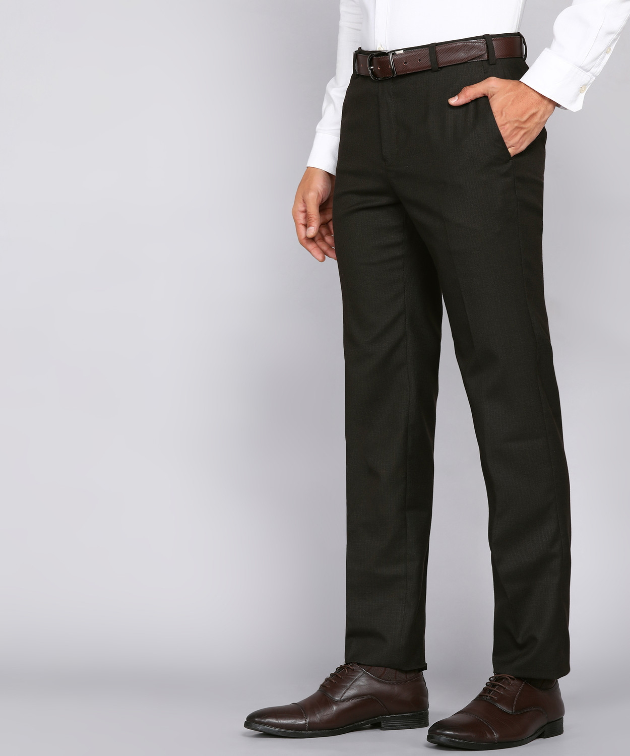 Image of Raymond Slim Fit Men Brown Trousers