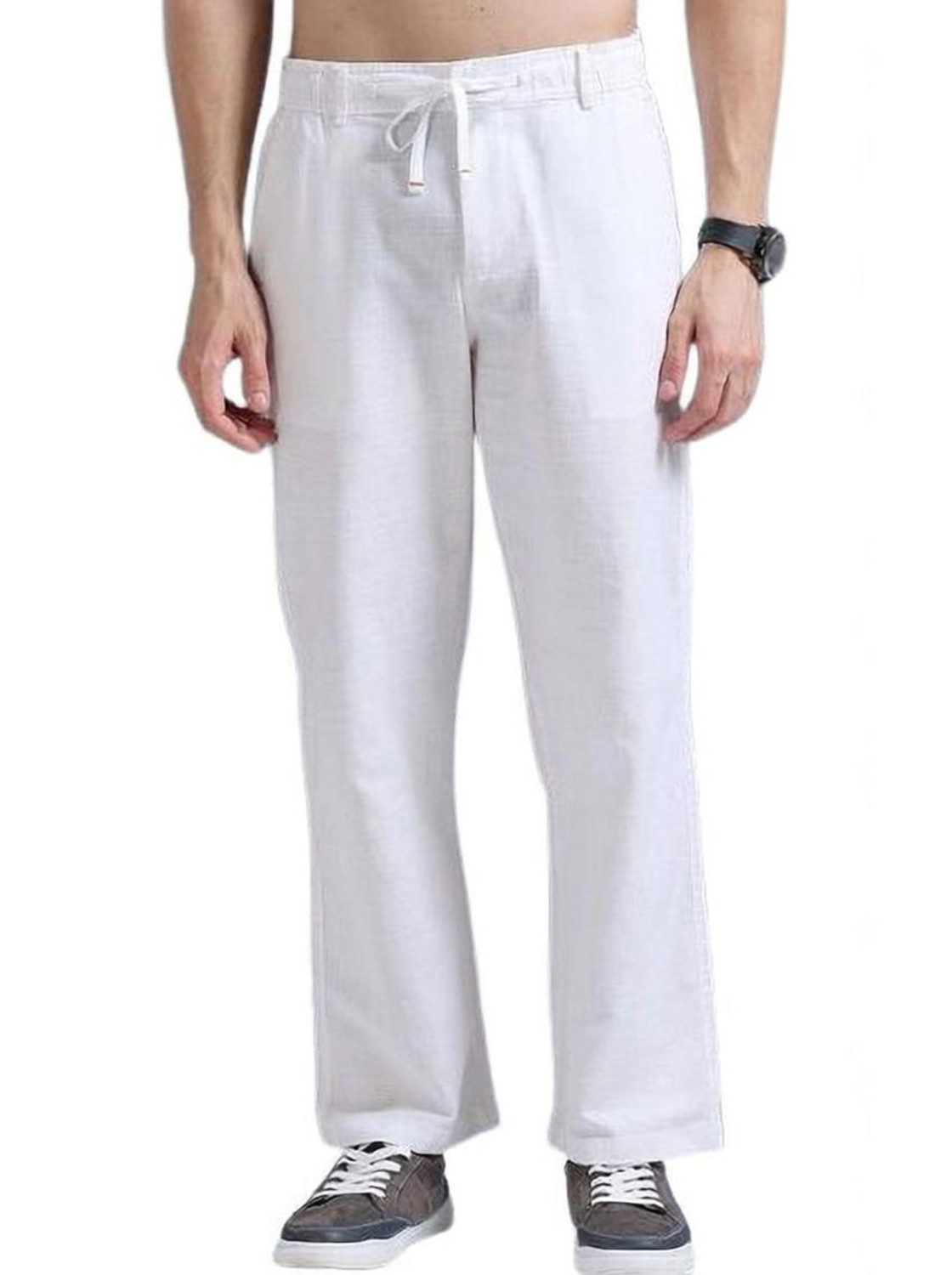 Image of M Q Denim Straight Fit Men White Trousers