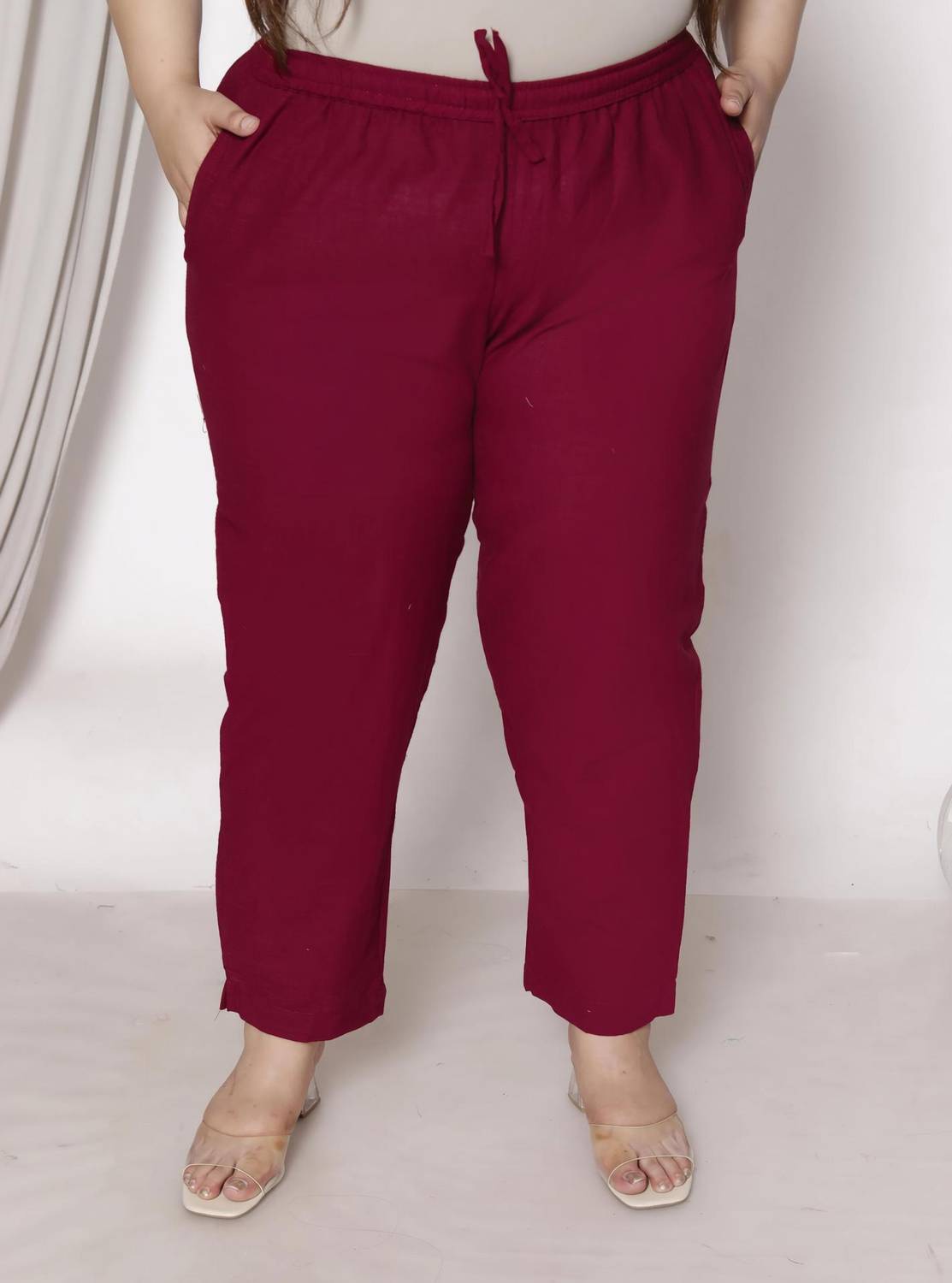AAVONI Regular Fit Women Maroon Trousers