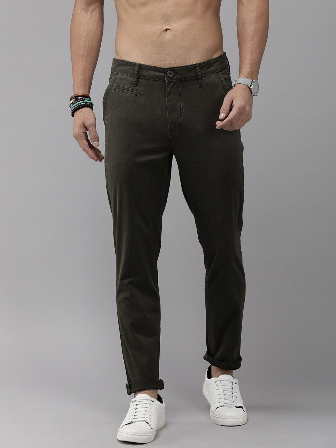 Image of Roadster Regular Fit Men Green Trousers
