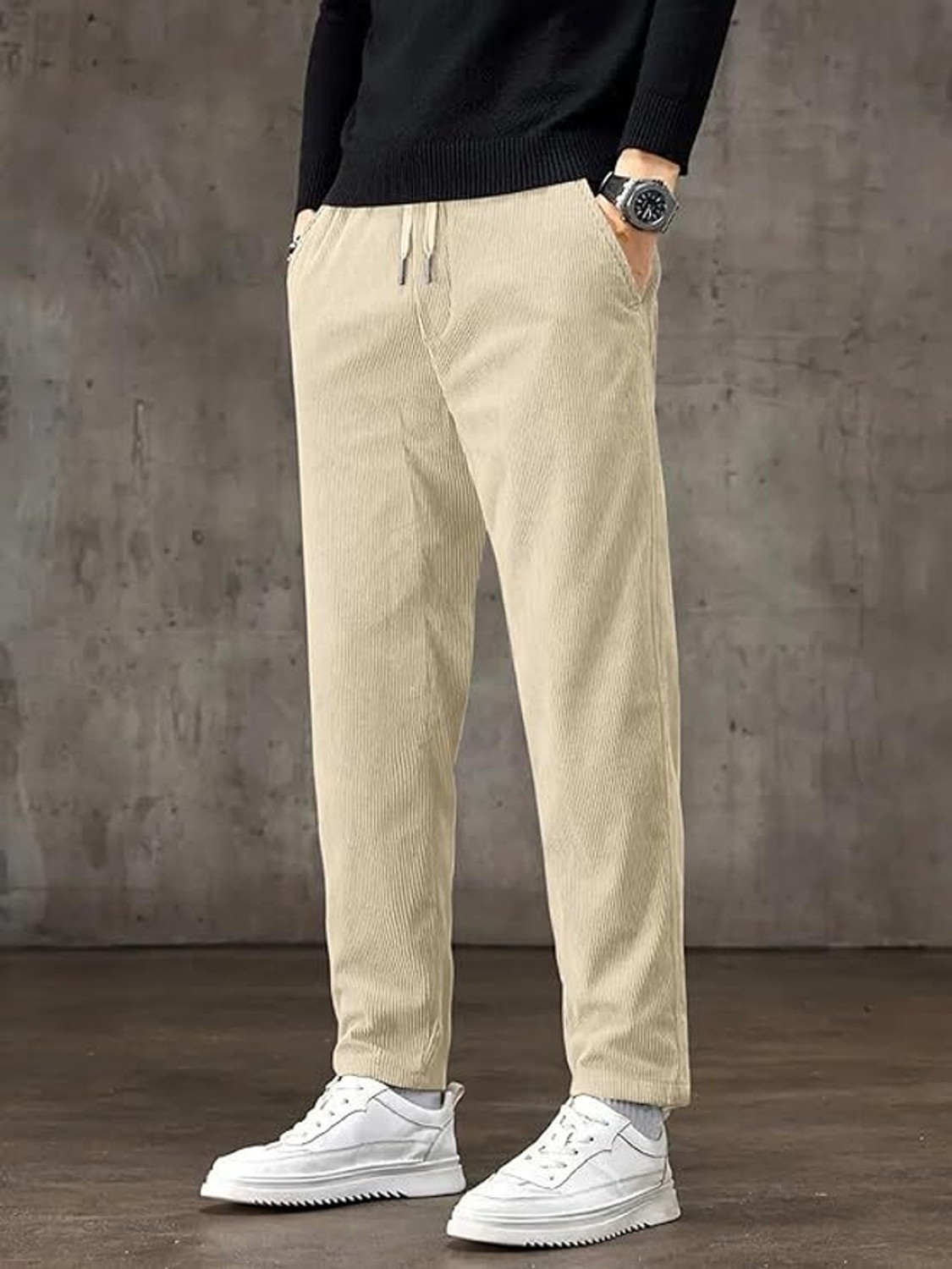 Image of Marmic Fab Straight Fit Men Beige Trousers