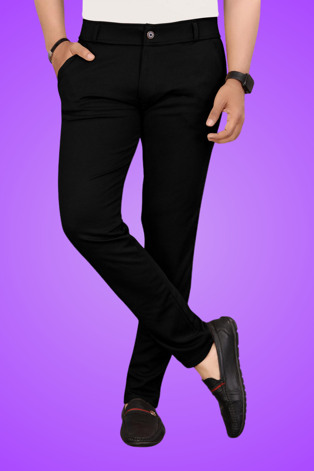 Image of HouseOfComman Regular Fit Men Black Trousers