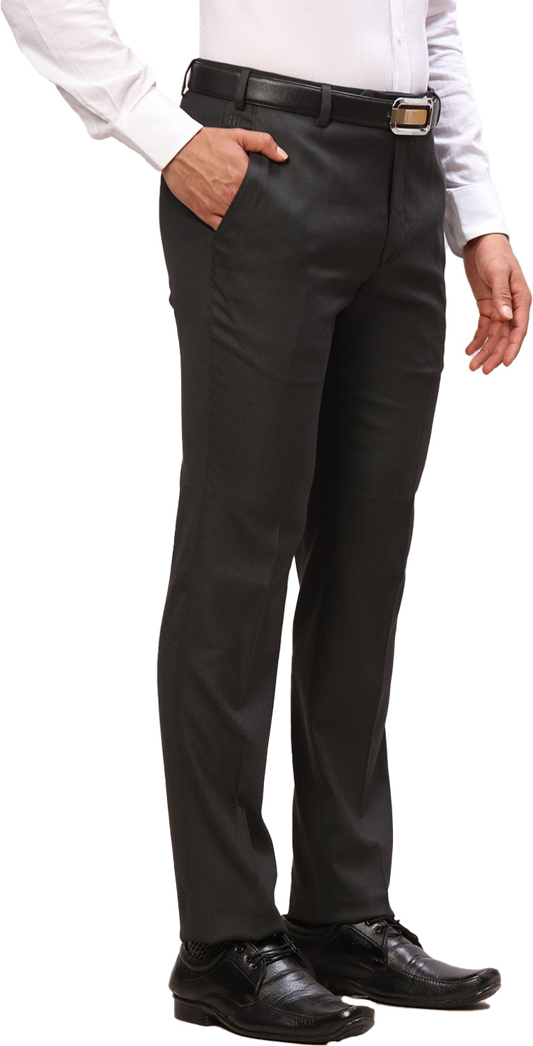 Image of Raymond Men Slim Fit Grey Viscose Rayon Trousers