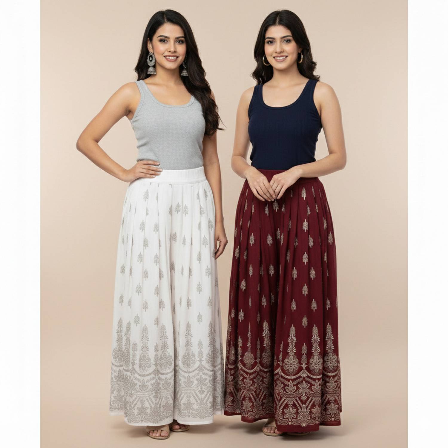 AJARAFASHION Flared, Loose Fit Women White, Black Trousers