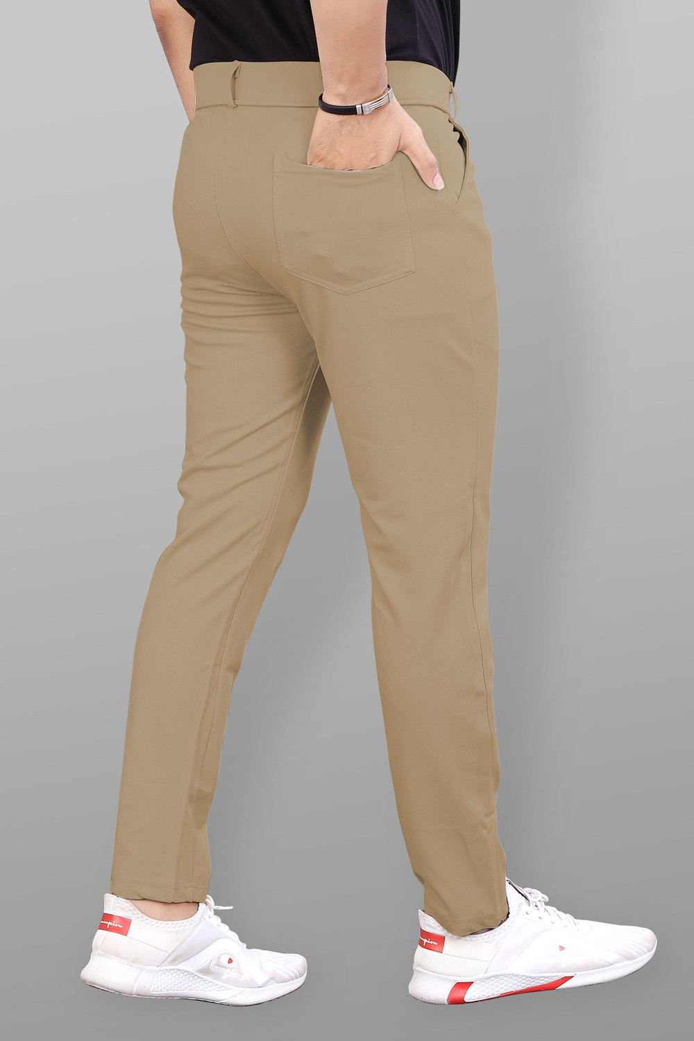 Image of COMBRAIDED Slim Fit Men Black, Khaki Trousers