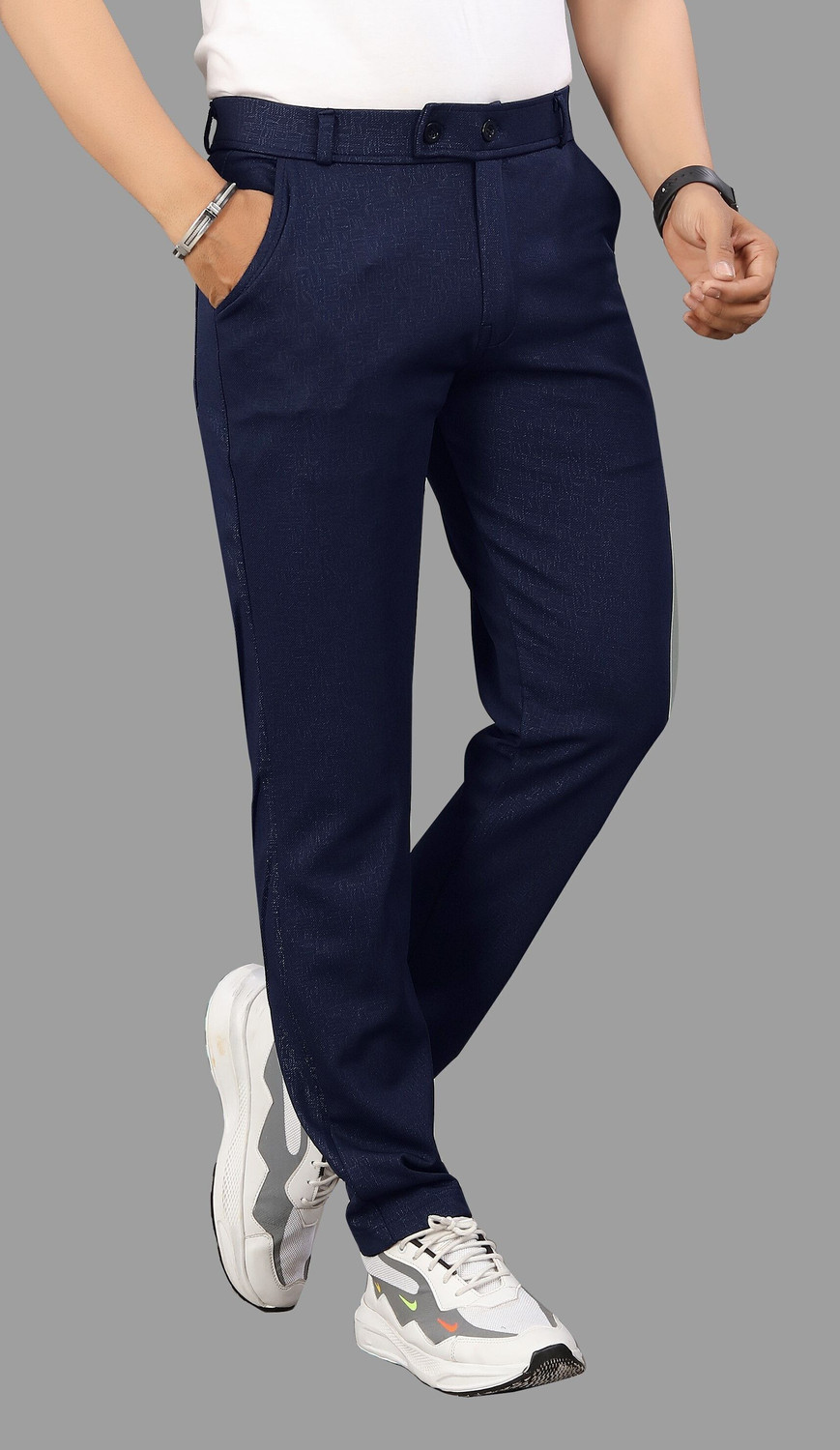 Image of COMBRAIDED Slim Fit Men Blue Trousers