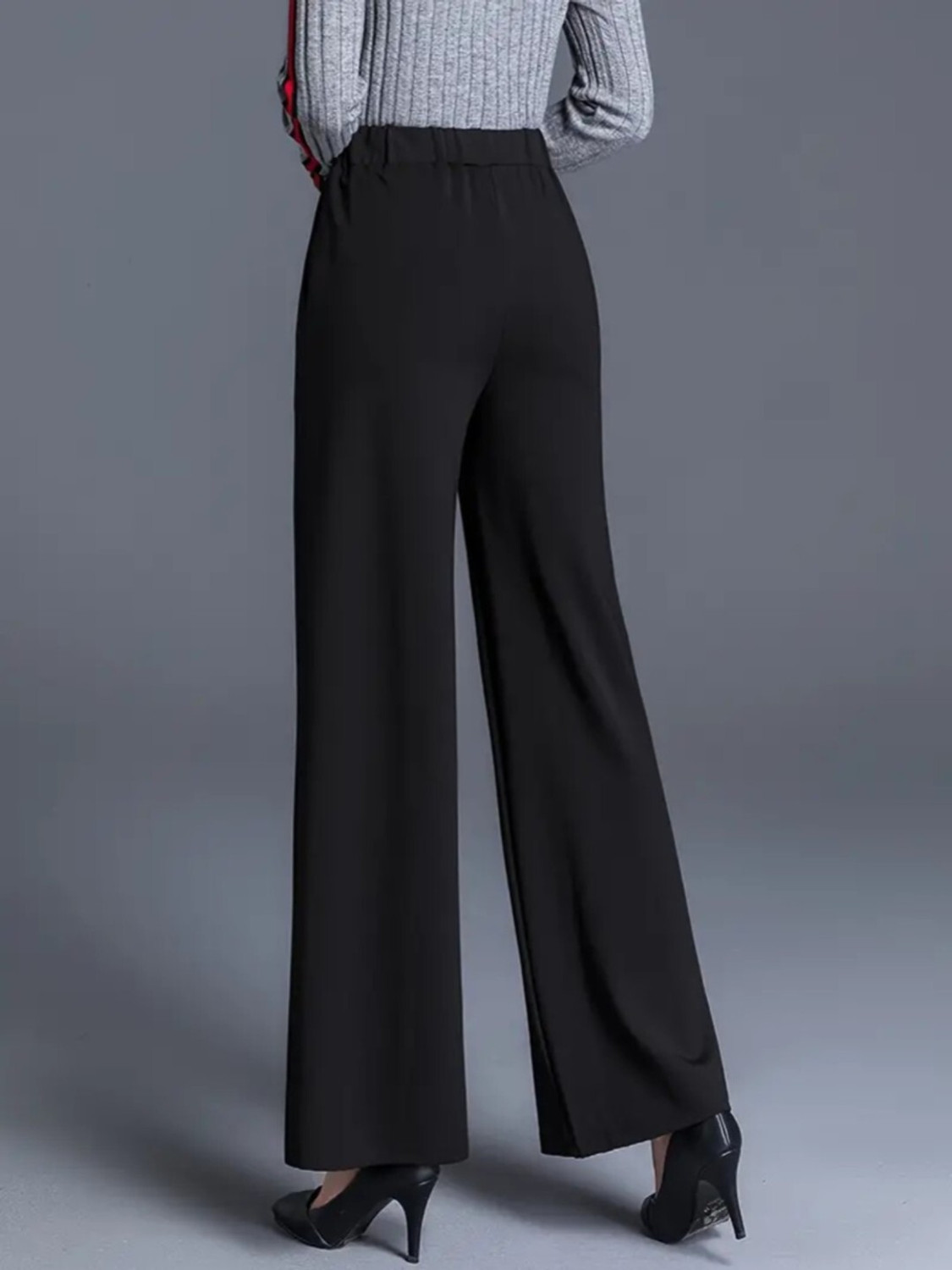 Image of Gheiebvdo Straight Fit Women Black Trousers