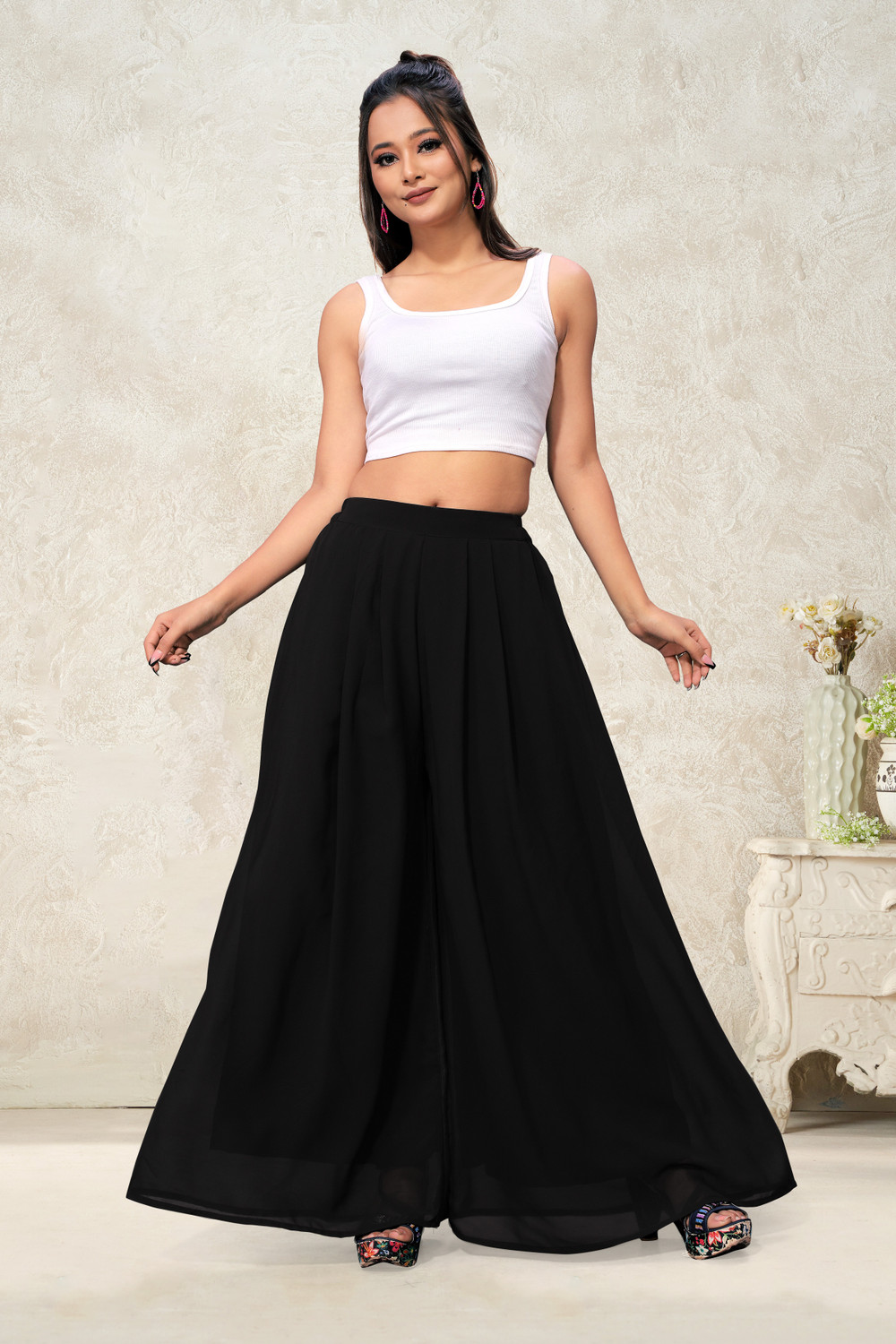Image of Anti Wrinkle Designer Flared Women Black Trousers