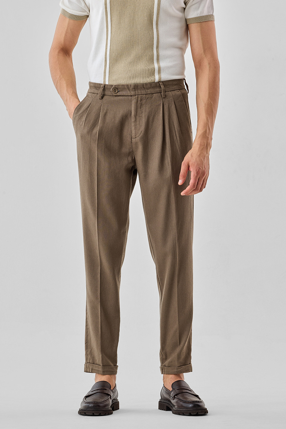 Image of Snitch Slim Fit Men Brown Trousers