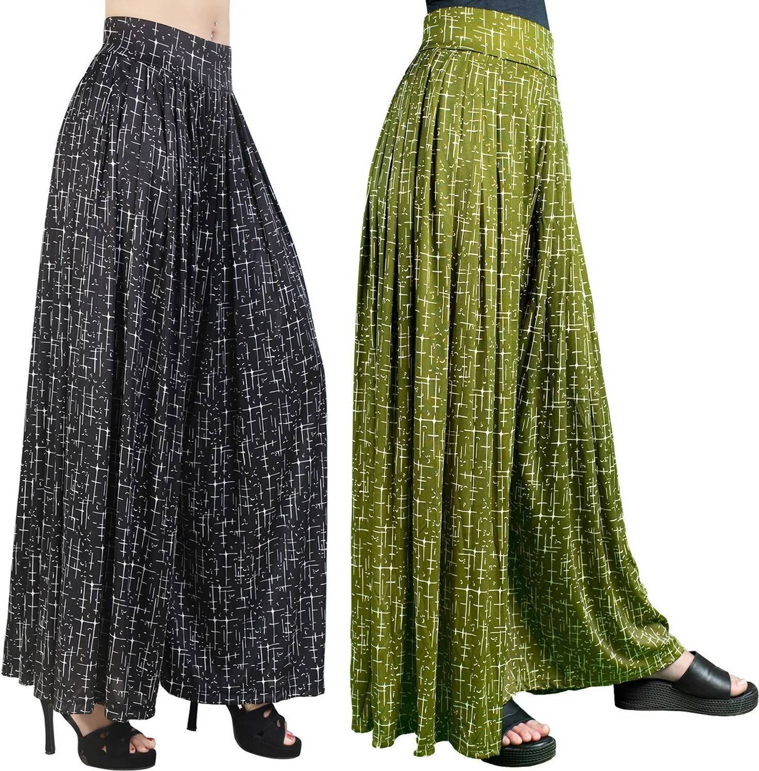AJARAFASHION Flared Women Black, Green Trousers