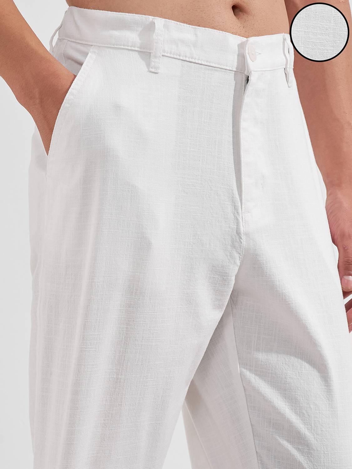 HIGHLANDER Men White Cotton Blend Trousers - Image 5