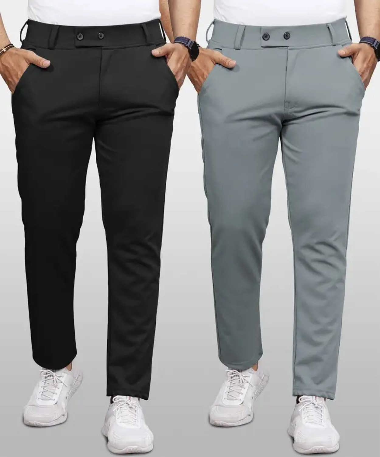Image of Nityangi Regular Fit Men Black, Grey Trousers