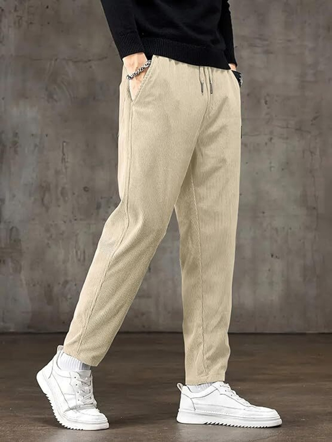 Image of Marmic Fab Straight Fit Men Beige Trousers