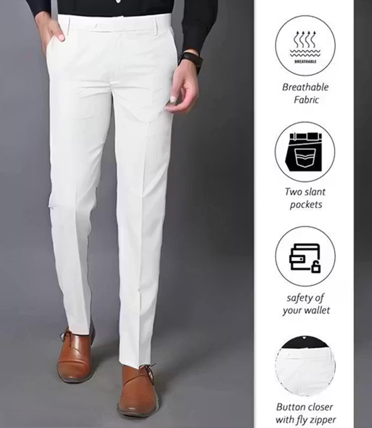 Image of BRDFASHION Slim Fit Men White Trousers