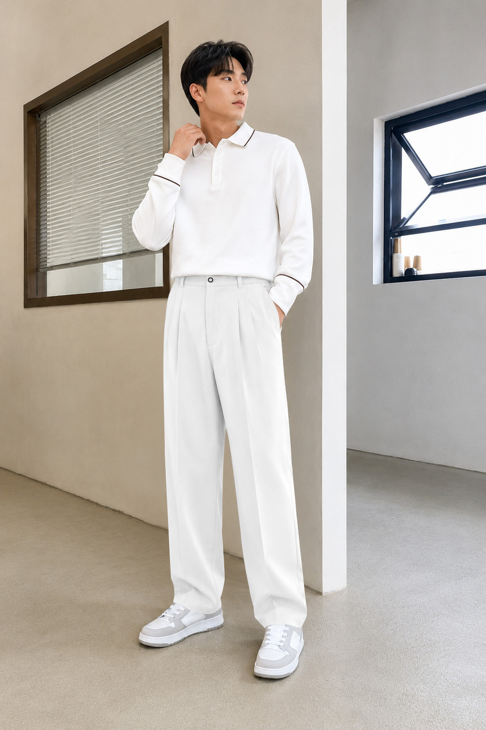 Image of FTX Men Loose Fit White Lycra Blend Trousers