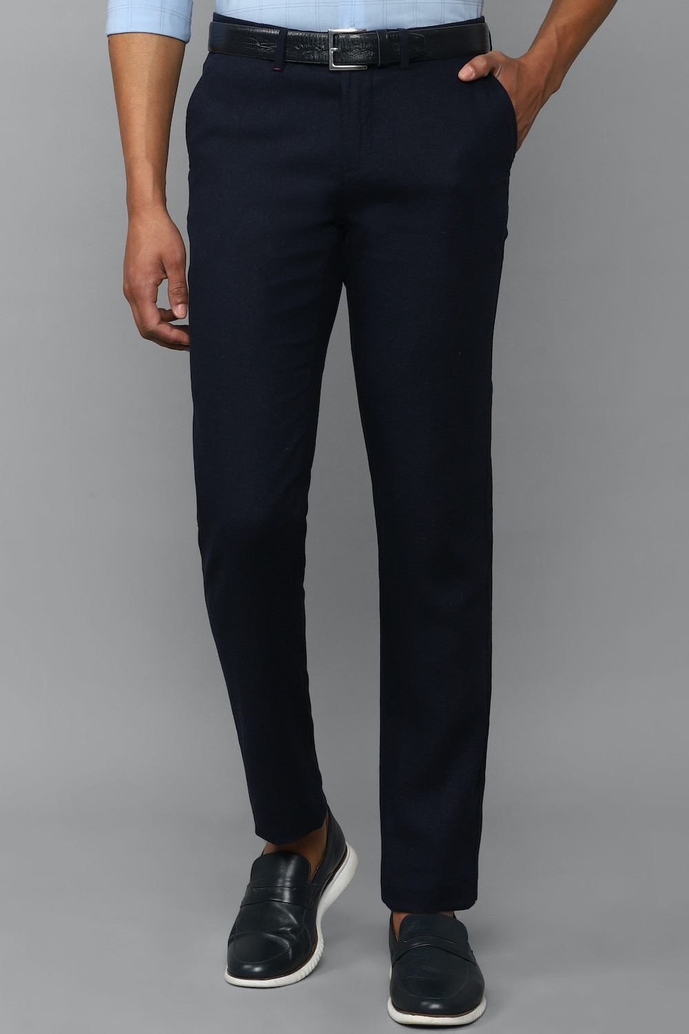 Image of Allen Solly Slim Fit Men Dark Blue Trousers