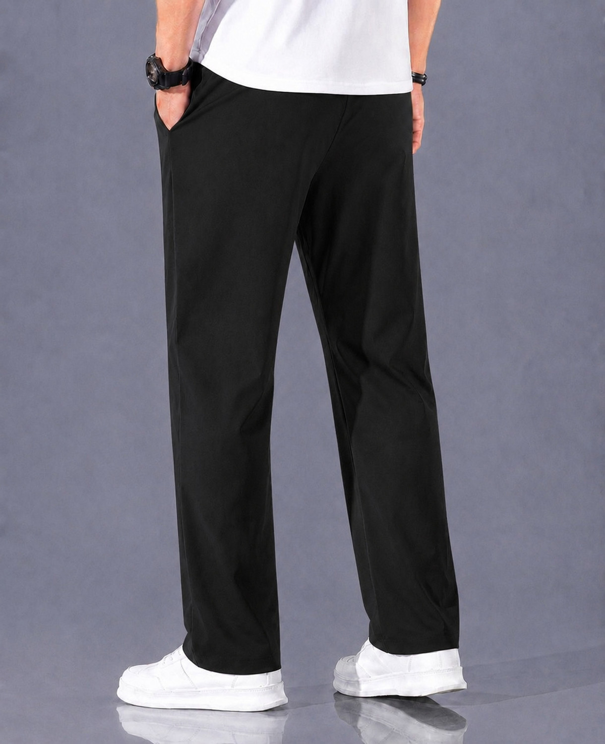 Image of SK Clasy Pack of 2 Men Solid Beige, Black Track Pants