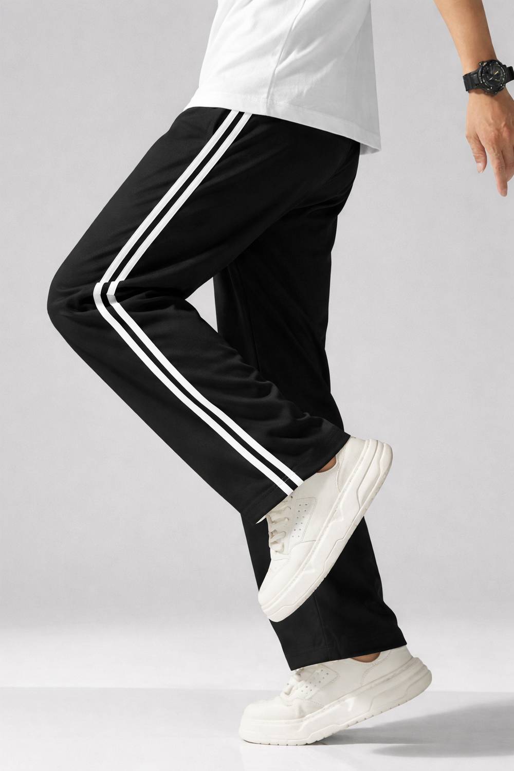 DL Fashion Striped Black Track Pants - Image 1