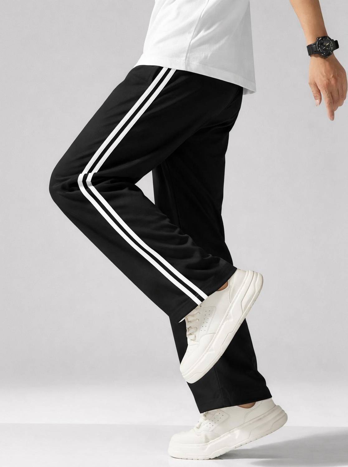 DL Fashion Striped Black Track Pants - Image 1