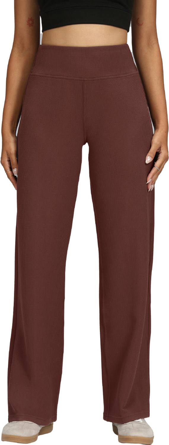 Image of BlissClub RibSupreme Wide Leg Pants - Regular Relaxed Women Maroon Trousers
