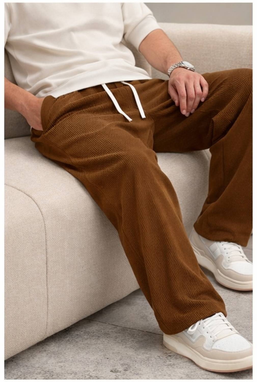 METRONAUT Relaxed Men Beige Trousers - Image 5