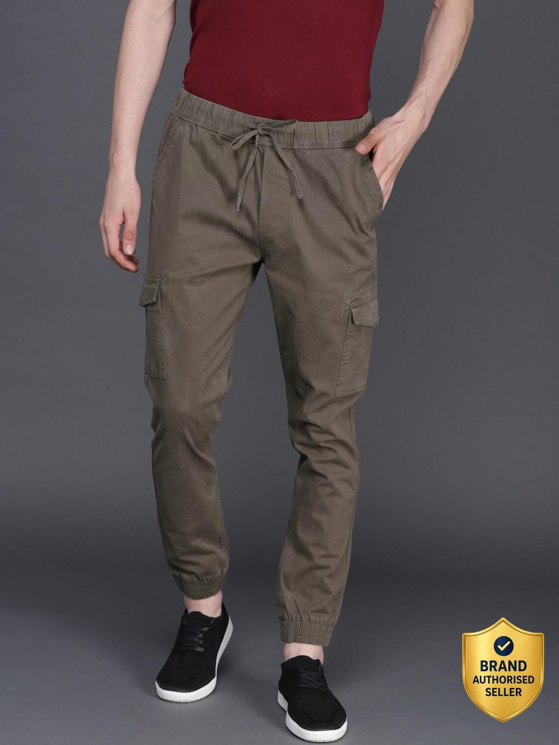 Image of WROGN Regular Fit Men Grey Trousers