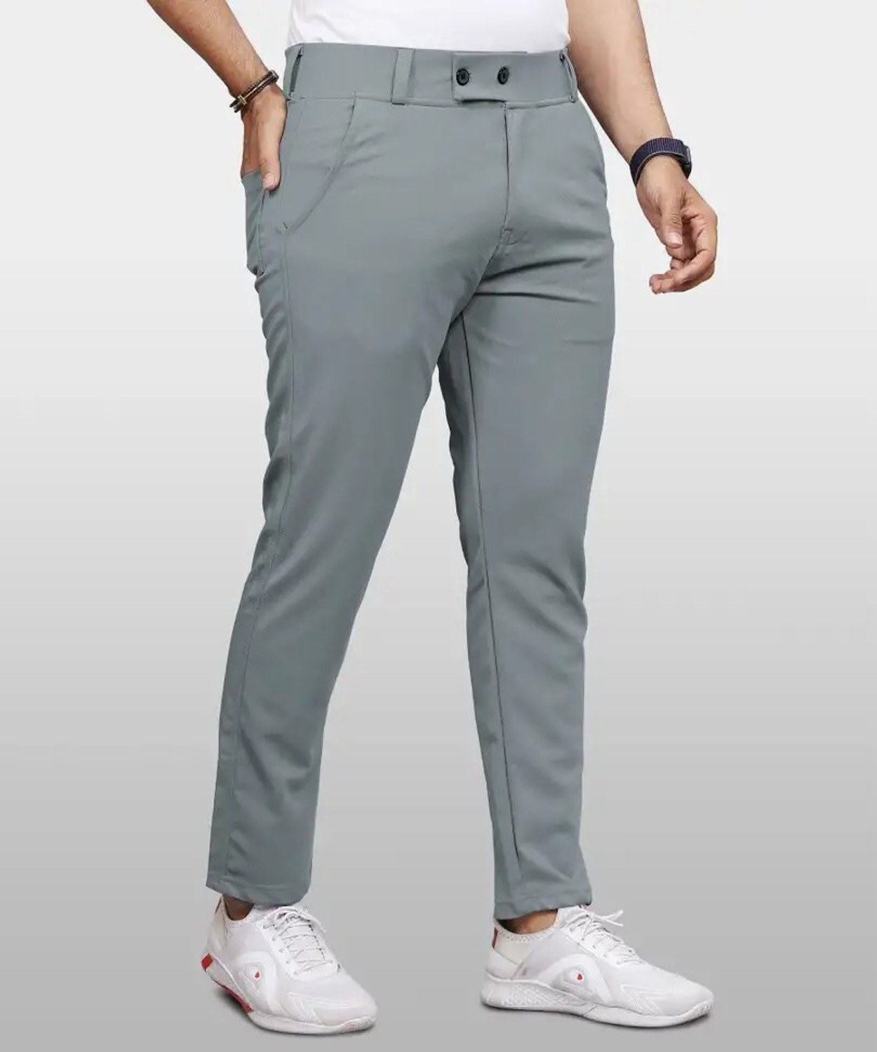 Image of Nityangi Regular Fit Men Black, Grey Trousers