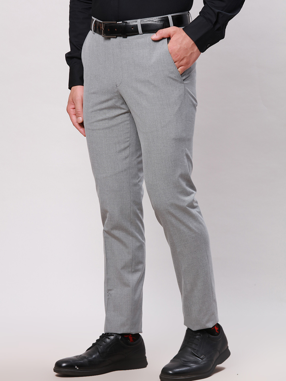 Image of PARK AVENUE Regular Fit Men Grey Trousers