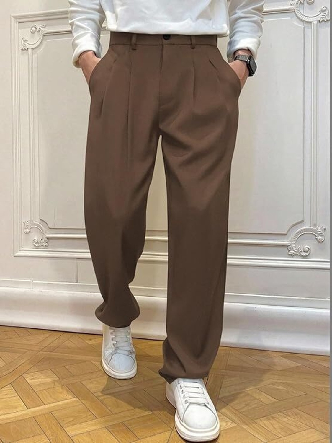 Image of S2SFASHIONS Solid Men Brown Track Pants