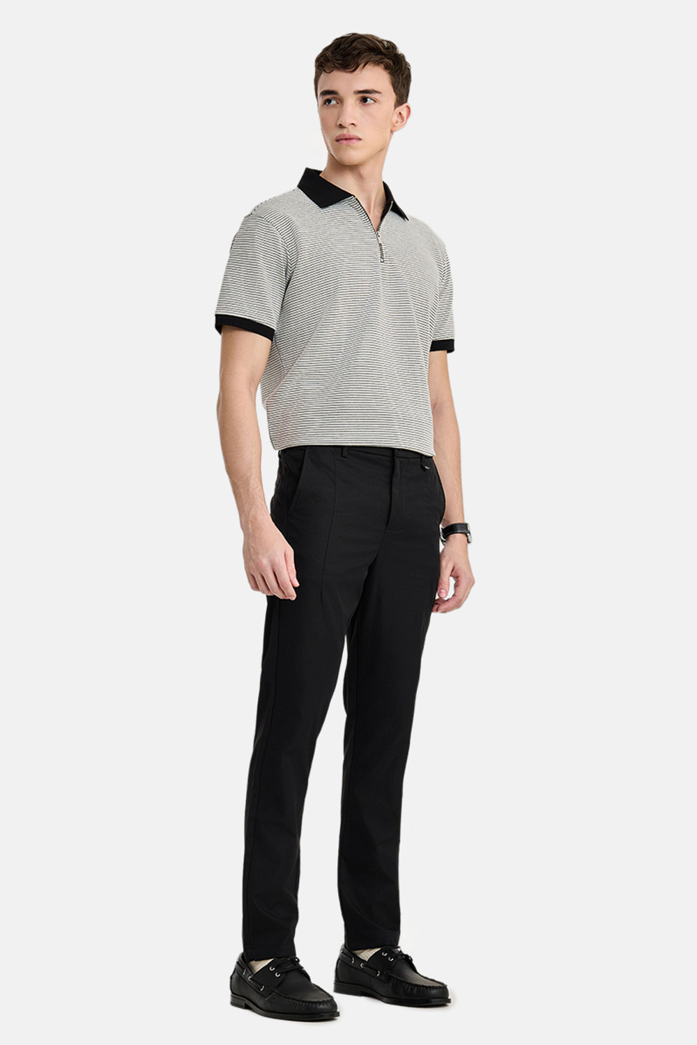 Image of Snitch Men Slim Fit Black Polyester Trousers