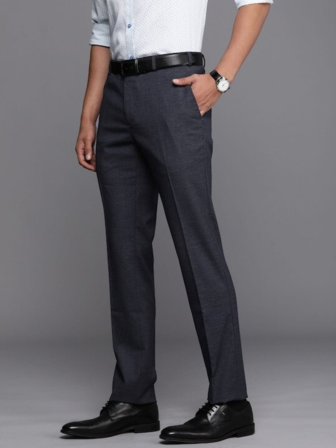 Image of Raymond Slim Fit Men Blue Trousers