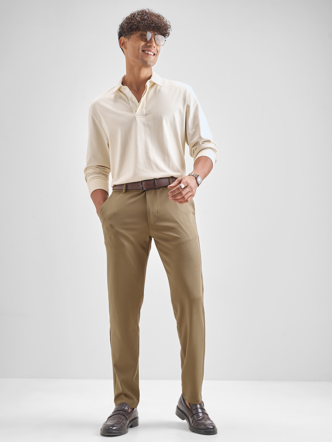 Image of HIGHLANDER Slim Fit Men Khaki Trousers