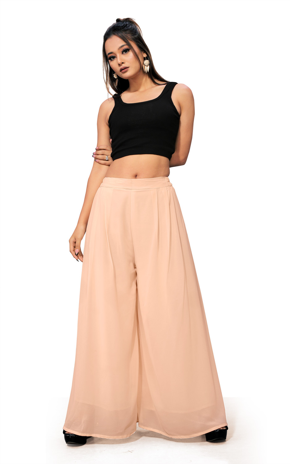 Image of Anti Wrinkle Designer Flared Women Pink Trousers