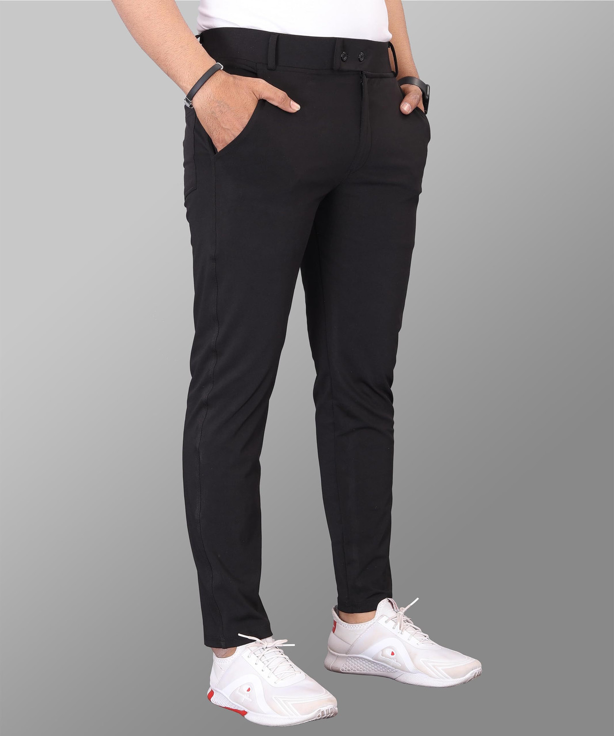 Image of Kashvi Comfort Fit, Regular Fit Men Black Trousers