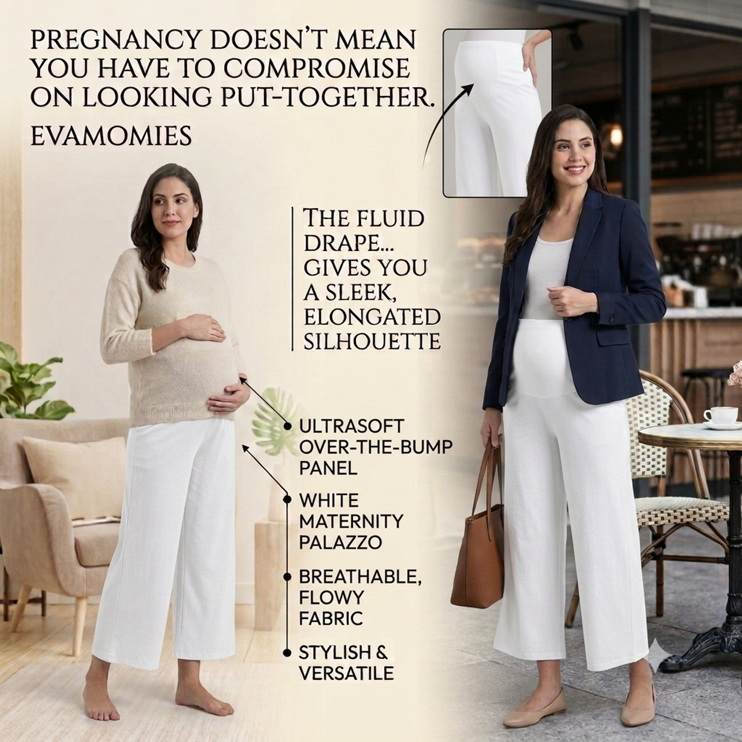 Image of Evamomies Women Regular Fit White Cotton Blend Trousers