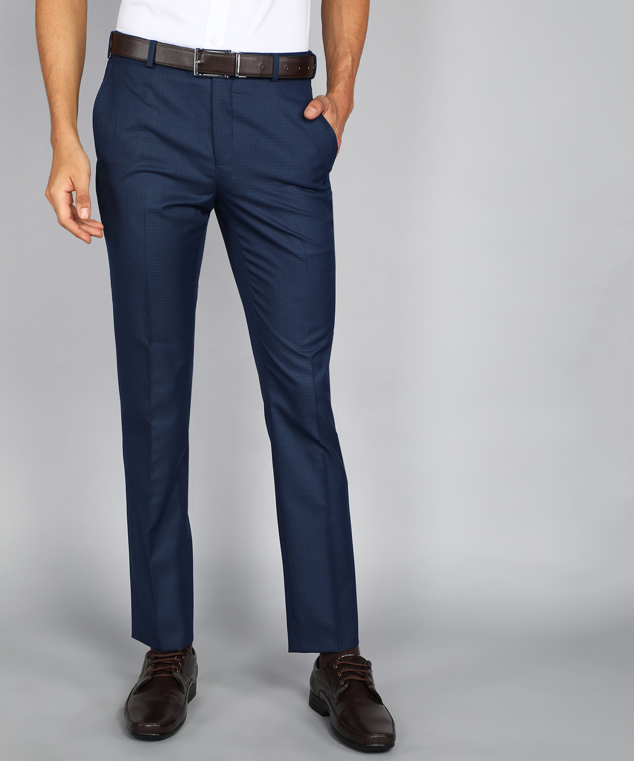Image of Raymond Slim Fit Men Dark Blue Trousers