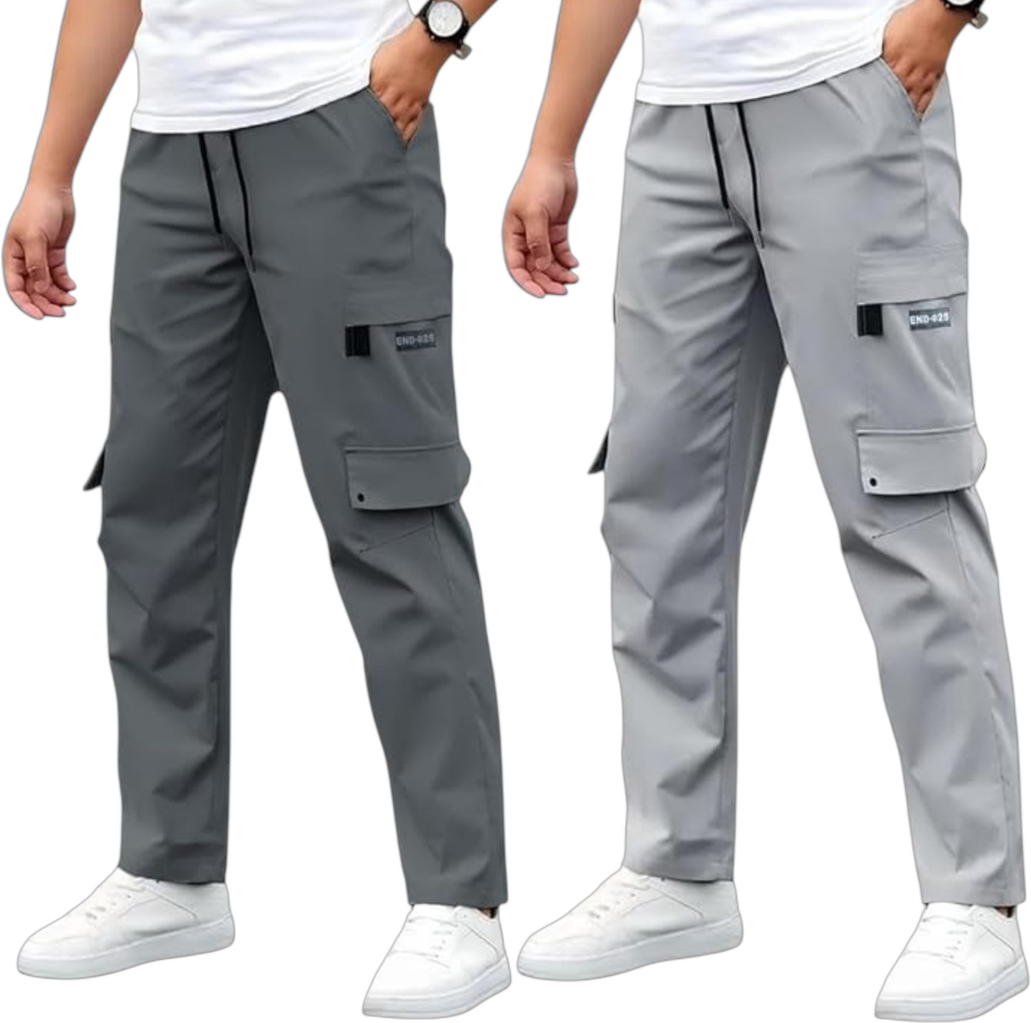 Image of DWIDEN Pack of 2 Men Regular Fit Grey Lycra Blend Trousers