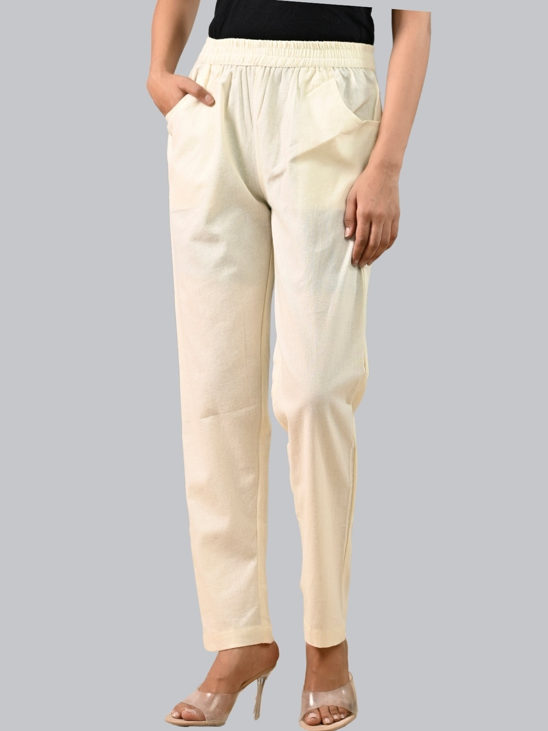 Image of HouseOfCommon Regular Fit Women Cream Trousers