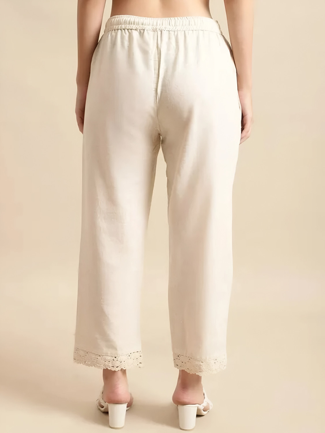 Image of Hunaiza Loose Fit Women Cream Trousers