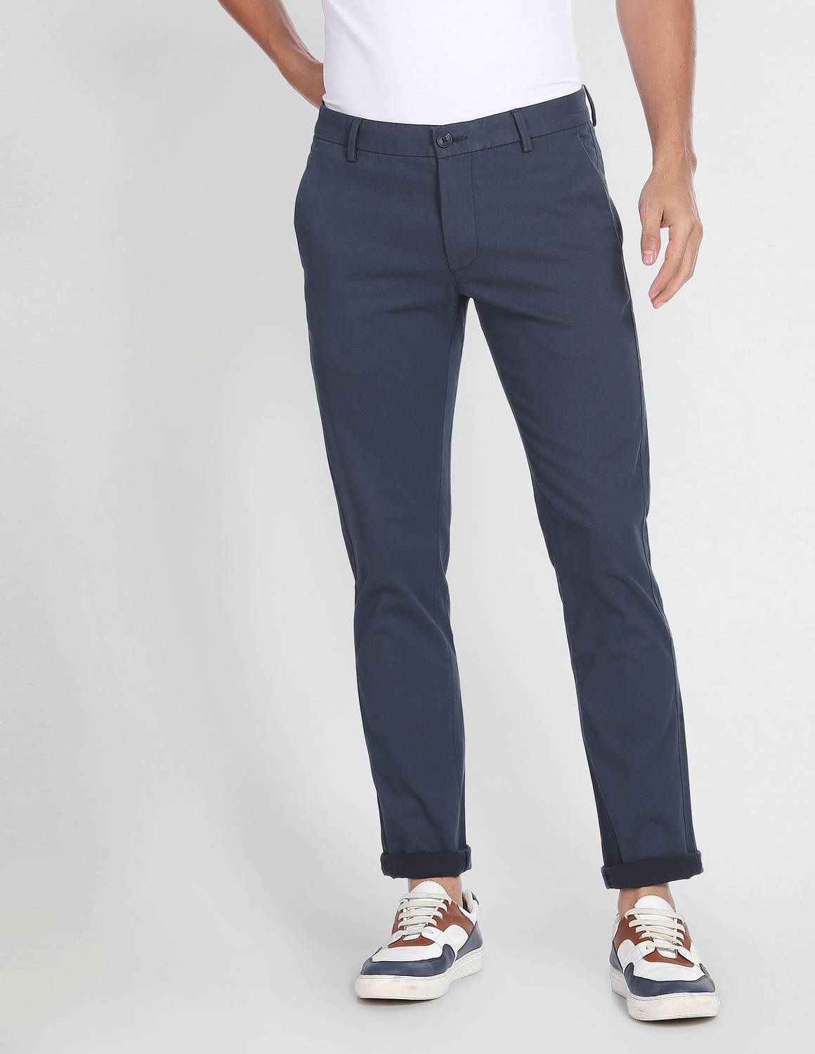 Arrow Sport Slim Fit Men Blue Trousers