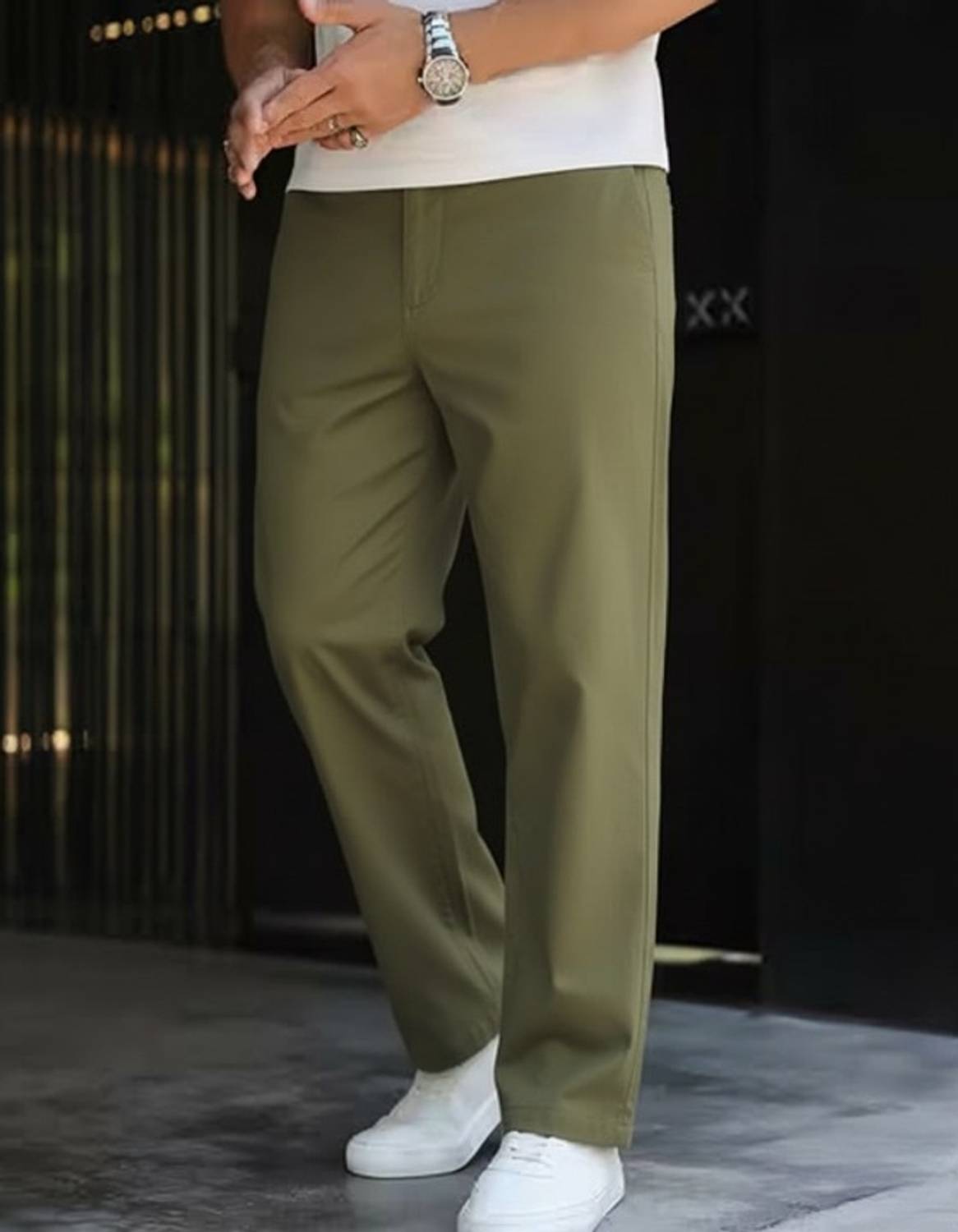 Aroziya Loose Fit Men Green Trousers