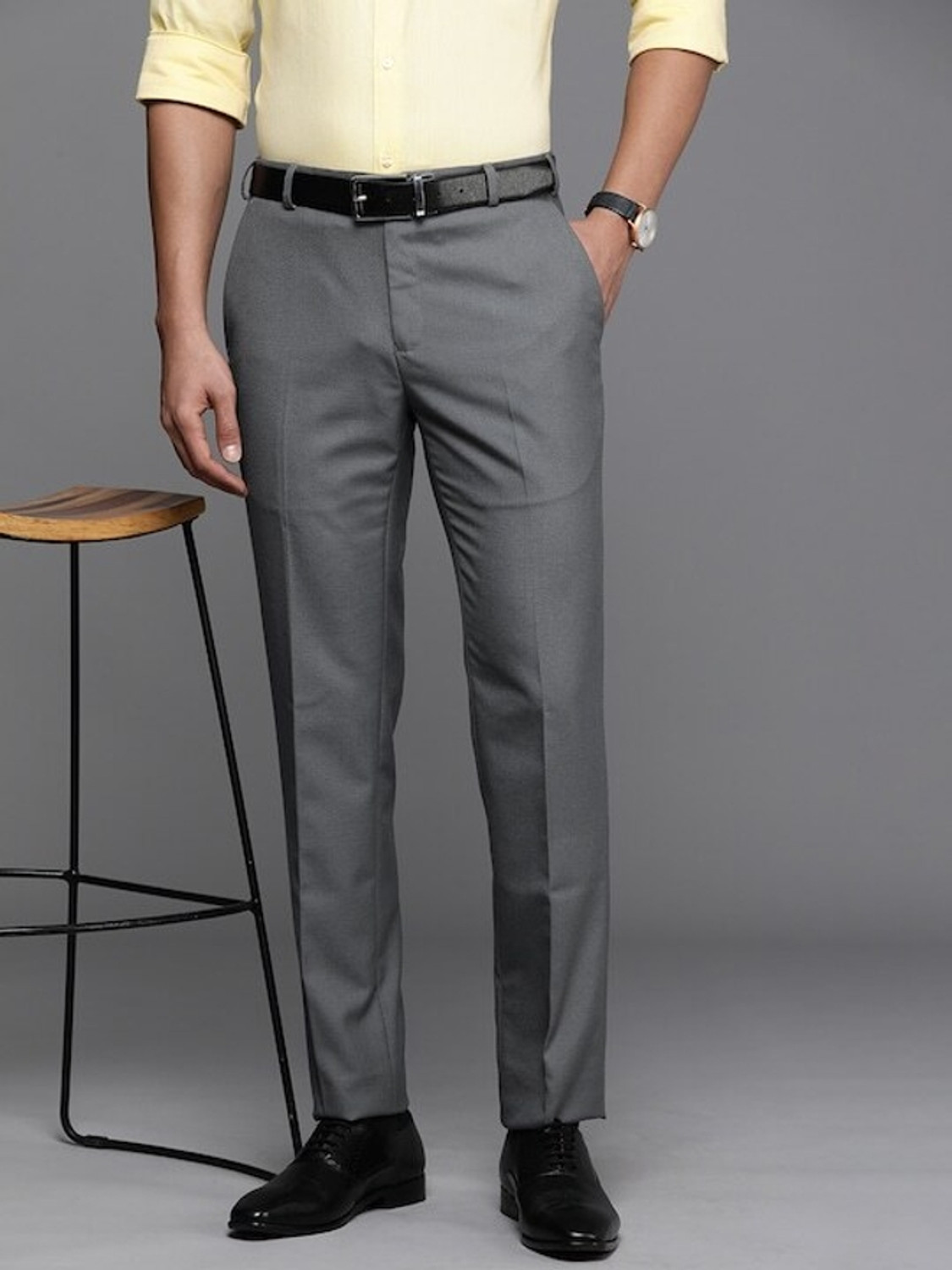 Image of Raymond Slim Fit Men Grey Trousers
