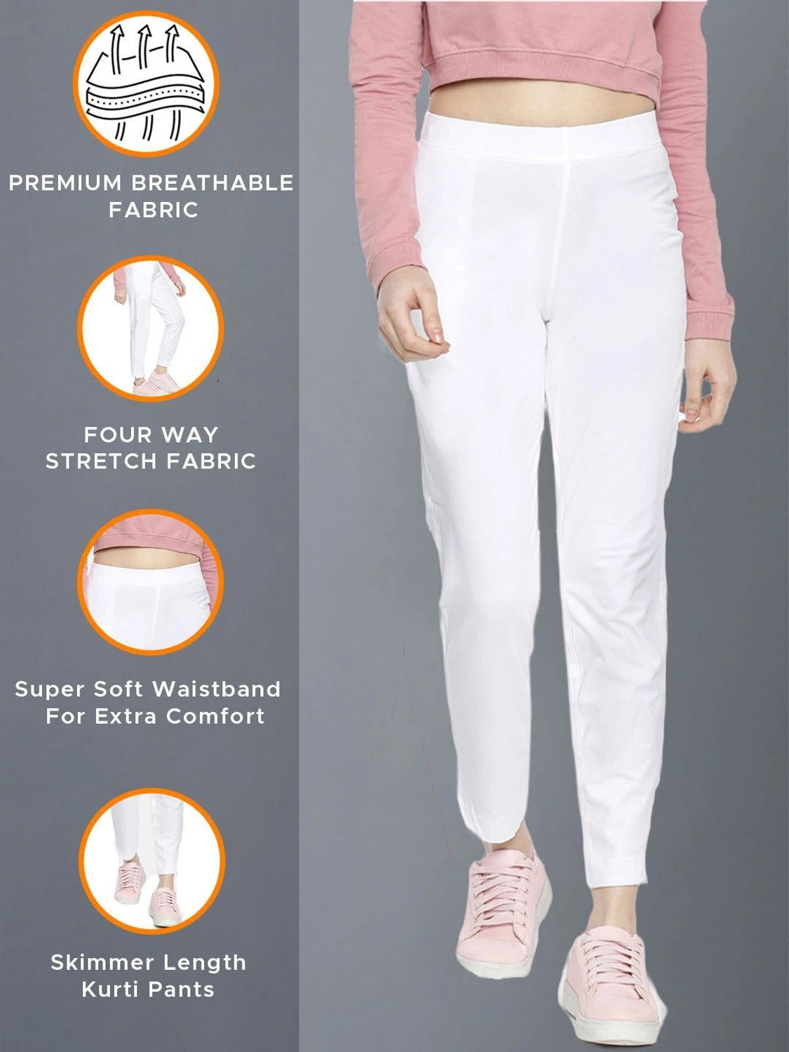 Image of Dollar Missy Dollar Missy Women's Cotton Four-Way Stretchable Kurti Pant Straight Fit Women Cream Trousers