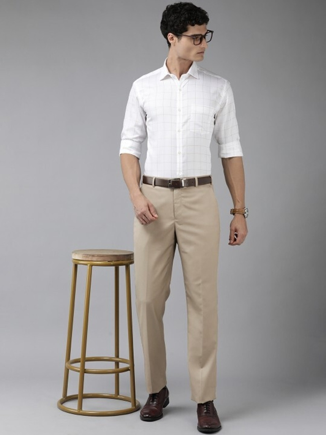 Image of PARK AVENUE Regular Fit Men Beige Trousers