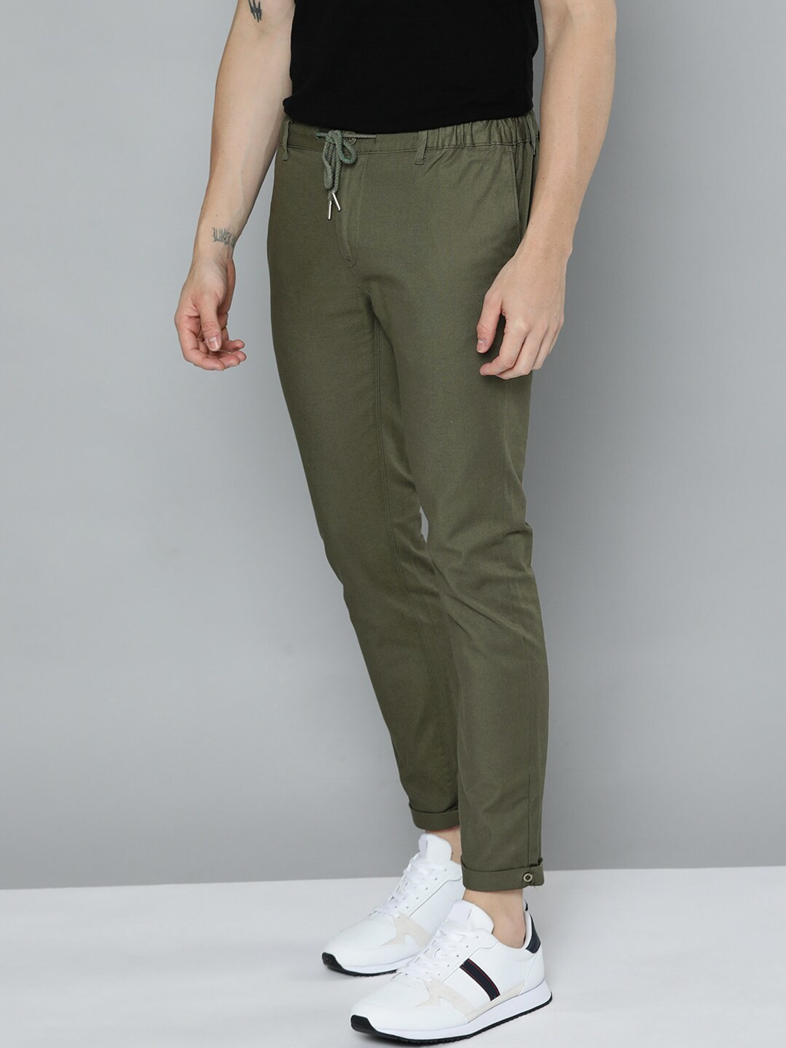 Image of Mast & Harbour Regular Fit Men Dark Green Trousers