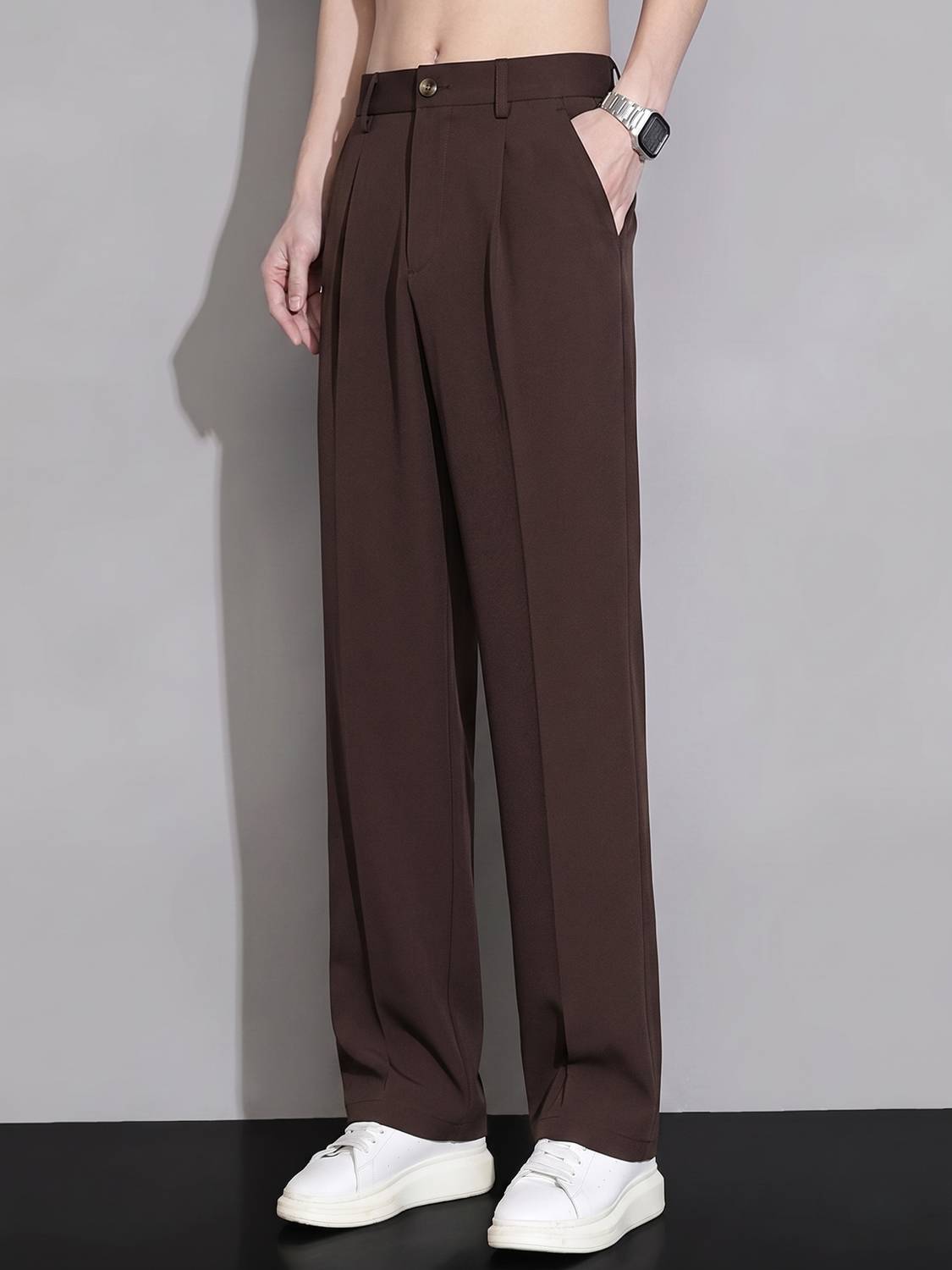 Aamish Men Brown Straight Fit Trousers - Image 1