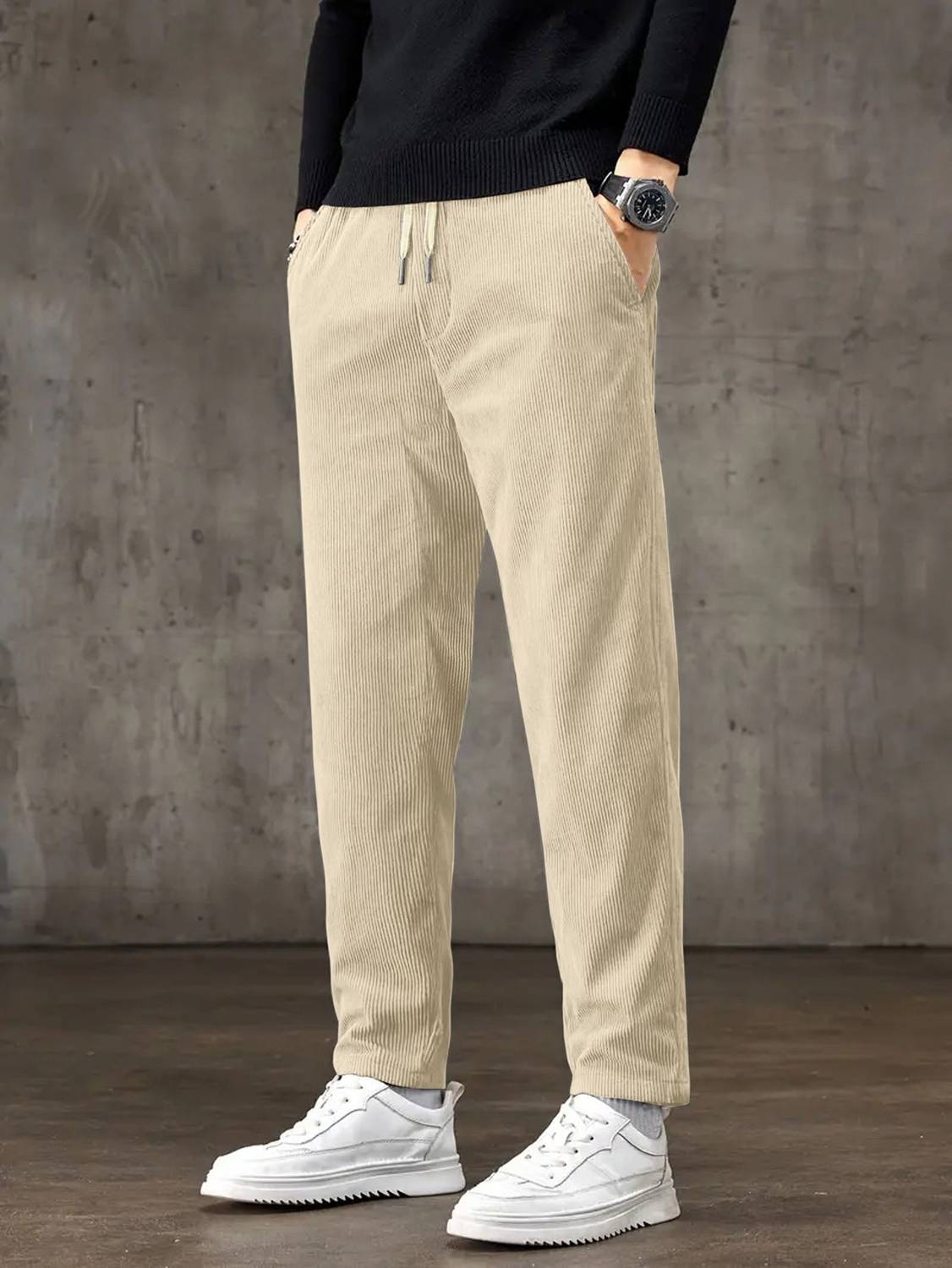 JexPuti Regular Fit Men Cream Trousers - Image 4