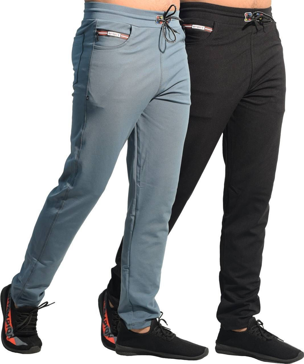 Image of Yasir tracks Slim Fit Men Black, Light Blue Trousers